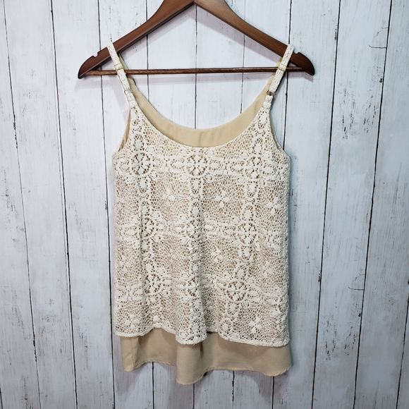 Cabi Ivory Lace Overlay Cami Tank Top Style #798 - Picture 4 of 6